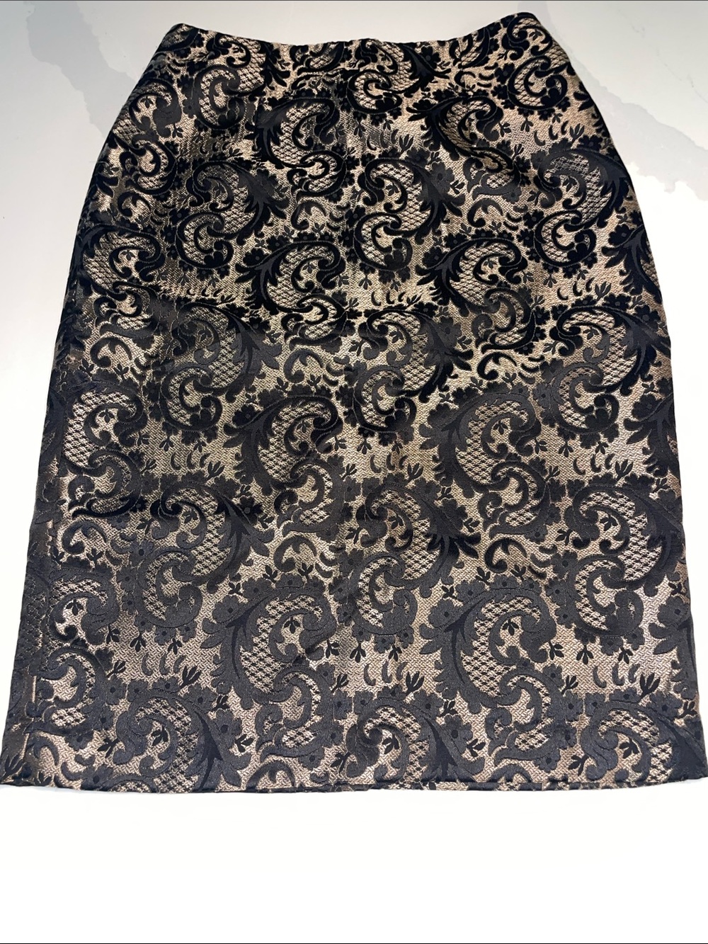 Worthington Black & Gold Damask Pencil Skirt M